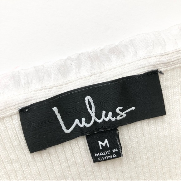 Lulus ribbed ruffle bodysuit spaghetti strap cream medium More Than Happy Lulu’s - Picture 2 of 15